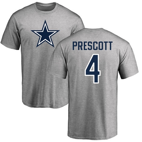 Men Dallas Cowboys Ash Dak Prescott Name and Number Logo #4 Nike NFL T Shirt->dallas cowboys->NFL Jersey